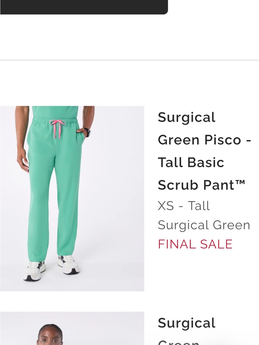 Figs Pisco Tall basic scrub Pants in Surgical Green sz XS men’s / fits women S
